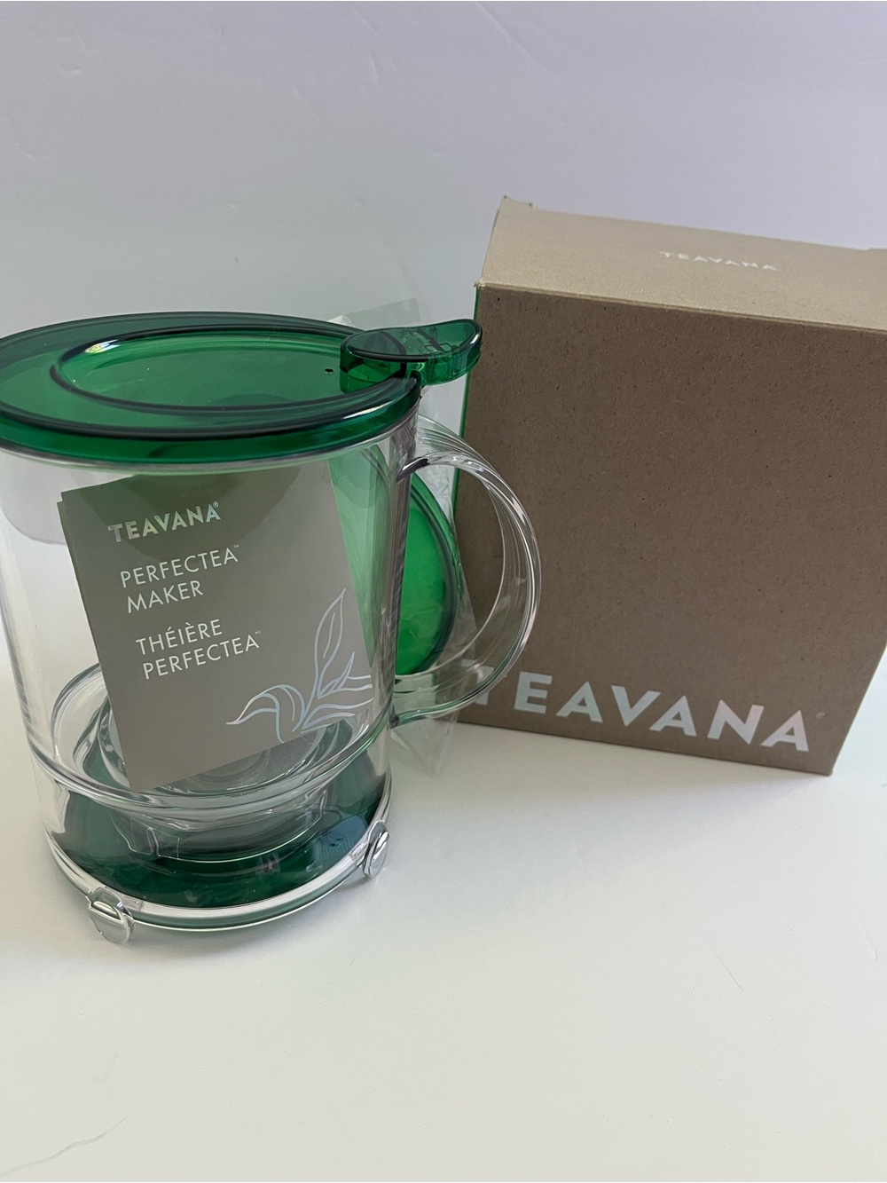 Teavana PERFECTEA MAKER 2016
NEW IN BOX 16 Oz Oval Tea Infuser
Green Lid Coaster